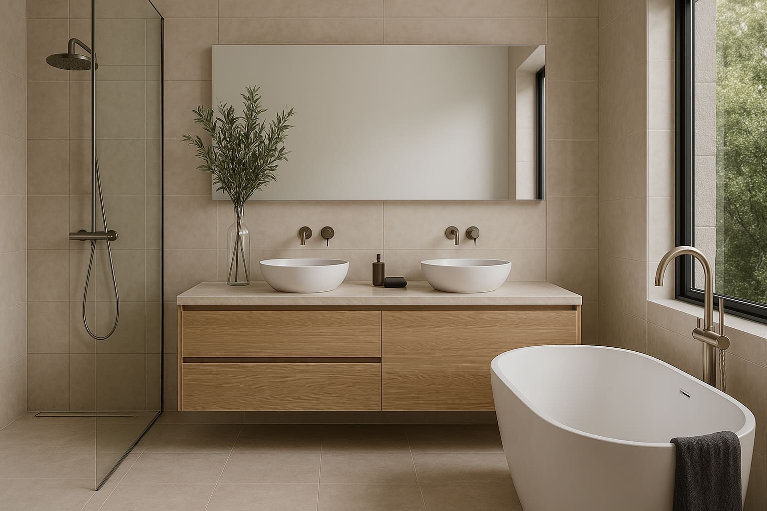 Bathroom fitted with modern bathware and tiling
