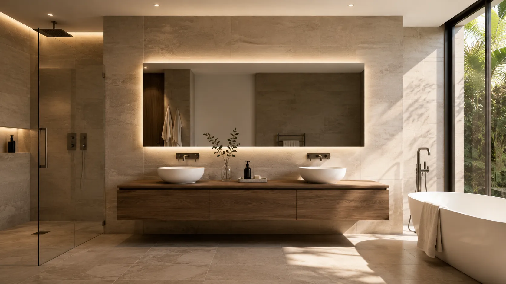 Luxury bathroom with premium sanitaryware and tiling