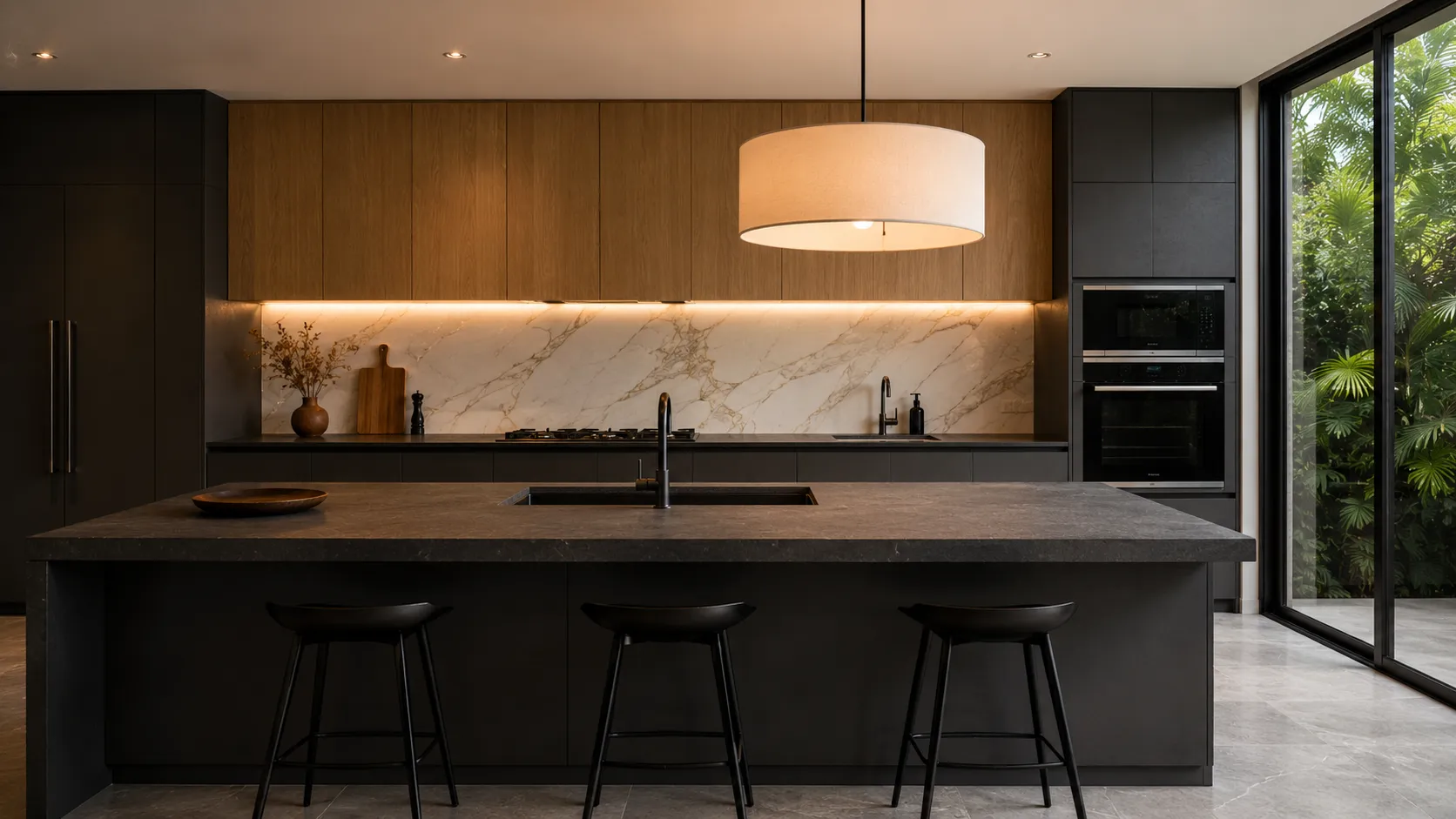 Modern kitchen with luxury tiles and finishes