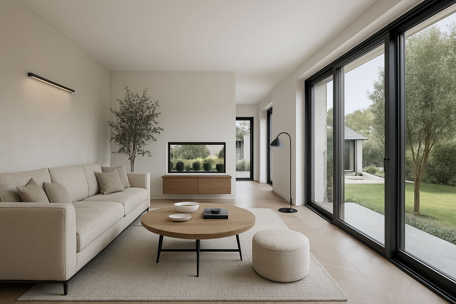 Modern living room with premium floor and wall tiles